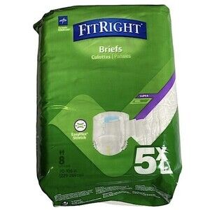 FitRight Adult Diapers Incontinence Briefs with Tabs 8 CT New 5XL 90-106 in